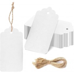 NEW Blank Gift Tags With String, 100 Pcs Kraft Paper Tags With 32.8 Feet Natural Jute Twine for Wedding, Birthday, Christmas, Art Craft Packing (White)