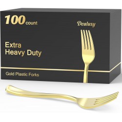 NEW 100 Count Heavy Duty Gold Plastic Forks Disposable, BPA-Free, Heat Resistant, Solid and Durable Gold Forks Disposable, Premium Plastic Gold Disposable Forks for Party Supply