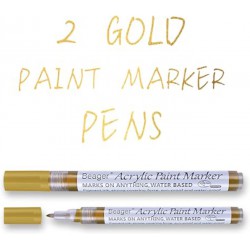 NEW Beager 2 Pack Gold Acrylic Pens for Rocks, 0.7mm Permanent Markers, Waterproof, Acrylic Paint Pens, Paint Pencils, for Wood, Canvas, Ceramic, Metal, Paper, Glass,