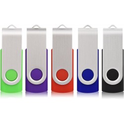 NEW RAOYI 5 Pack 64GB USB Flash Drive USB 2.0 Memory Stick Swivel USB Stick 64G USB Drive Metal Cap Thumb Drive with LED Light USB Key for Data Storage (5 Mixed Colors: Black Red Blue Green Purple)