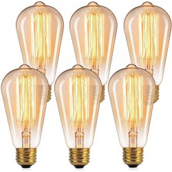 NEW Edison Light Bulbs, 6Pcs Vintage 60 Watt Incandescent Light Bulbs E26 Medium Base Dimmable Decorative Antique Filament Light Bulbs 252 Lumens, Amber Warm