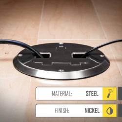 NEW Hubbell-Raco 6239 Floor Kit with Recessed Duplex 15A TR Device and Adjustable Steel Box, 1-Gang, Nickel
