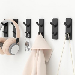 NEW bussdis 6-Pack Black Adhesive Hooks, Sticky Hooks Extra Strong,Heavy Duty Stick On Wall Door Hooks for Hanging,Bathroom Tower Hooks,Coat Hooks Robe Hook Wall Mounted, Kitchen Hallway Hooks,Stainless