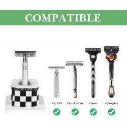 NEW Linkidea Ceramics Safety Razor Stand, Men's Shaving Razor Holder with Diatomite Mat for Bathroom, Compatible with Vikings, Merkur Double Edge Safety Razor (Black White Checker)