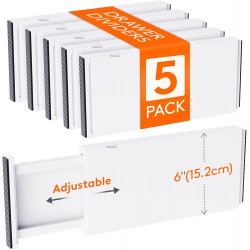 NEW Lifewit 5 Pack Drawer Dividers Plastic 6 High, 13.5-22 Adjustable Drawer Organizers for Clothes, Expandable Dresser Separators in Bedroom/Bathroom/Kitchen/Fridge/Office Organization and Storage