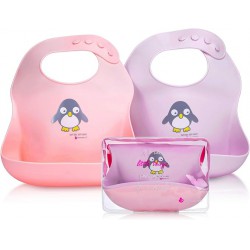 NEW Nature Bond Cute Baby Bibs, Silicone Bibs for Babies, Set of 2 w/Carry Pouch (Pink & Lavender) Waterproof Bib. Funny Bibs. Baby Shower Gifts. Baby Girl Gift.