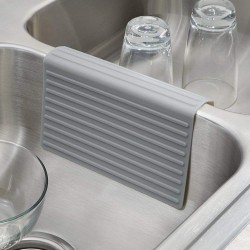 NEW iDesign Lineo Silicone Sink Saddle, Glassware Protector for Kitchen, Bathroom Pots, Pans, Dishes, 8.25 x 1.75 x 4.5, Gray