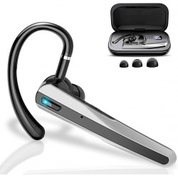 NEW SKIUDCT Bluetooth Headset, Bluetooth Earpiece V5.3 with Noise Cancelling Mic, 120H Talk Wireless Headset Hands-Free with LED Display, IP7 Waterproof, Single Ear Headphones for Office/Trucker/Driving