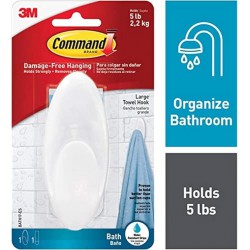 NEW Command Towel Hook with Water-resistant Strips, Large, Frosted, 1 Hook 1 Large Strip