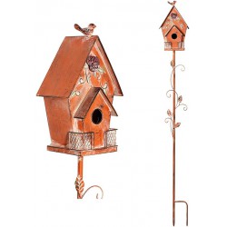 NEW MOCOME Dutch Cottage Bird House Stakes for Outside with Pole, Distressed Metal Birdhouse Stand for Outdoor Garden Decor(58)