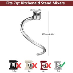 NEW LETOMS Dough Hook Replacement for KitchenAid 7QT Bowl-Lift Stand Mixers, Spiral and Stainless Steel Hook for Kitchen aid Attachment Accessories