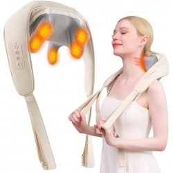 NEW XTO Electric Neck Massager With Heat - Neck and Shoulder Massagers 5D Simulate Human Hand Grasping and Kneading Neck Headrest Back Massager For Muscle Relaxation Gift(Beige)
