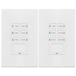 NEW TG Countdown Timer Switch for Bathroom Fans and Household Lights, 1-5-10-15-20-30 Min Settings with Manual Override, Always On Blue LED, Neutral Wire Required, UL Listed, White, 2 Pack