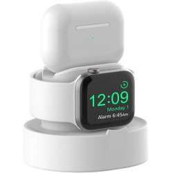 NEW SOKUSIN Charging Stand for Apple Watch Series 8/Ultra/SE2/7/6/SE/5/4/3/2/1, 49/45/44/42/41/40/38mm, Easy Install Holder For AirPods & AirPods Pro (1st&2nd Gen) Charger Dock (Cable NOT Included) White
