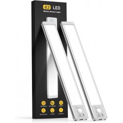 NEW Under Cabinet Lights, 63 LED Rechargeable Battery Operated Motion Sensor Light Indoor, 2 Pack Magnetic Dimmable Closet Lights, Wireless Under Counter Lights for Kitchen, Stairs,Hallway