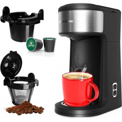 NEW 2-Way Single Serve Coffee Maker Brewer for Capsule and Ground Coffee, Mini Coffee Machine with Self-Cleaning Function and 8-14 oz Brew Size… (Black K Cup)