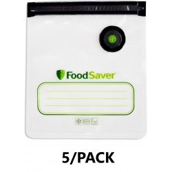 NEW 5/PACK FoodSaver Reusable Vacuum Zipper Bags, Use with FoodSaver Handheld Sealer, Quart-Size (946 mL)