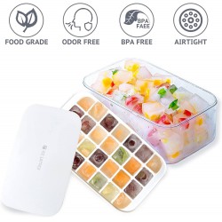 NEW FUNNYTA Ice Cube Tray with Lid and Bin, Ice Cube Trays for Freezer, Easy-Release 28 Nugget Ice Container with Spill-Resistant Cover