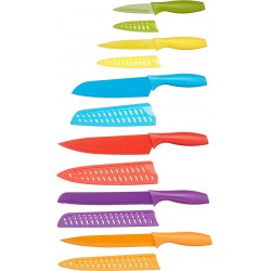 NEW Amazon Basics 12-Piece Color-Coded Kitchen Knife Set, 6 Knives with 6 Blade Guards
