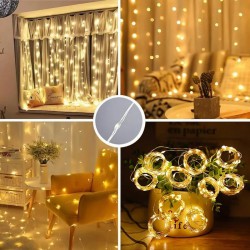 NEW 300 LED 9.8Ft Curtain Fairy Lights for Bedroom - USB Twinkle Lights with Remote and Timer - 8 Lighting Modes - Backdrop Lights for Wedding Party Holiday Home Decor (Warm)