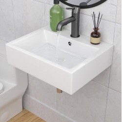 NEW Wall Mount Sink - Lepuday 22x18 Inch Floating Vessel Sink Wall Mount Bathroom Sink Rectangle Wall Hung Sink White Ceramic Basin