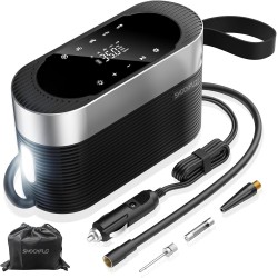 NEW ShockFlo Tire Inflator Portable Air Compressor 12v DC Ultra Fast Air Pump for Car Tires- 150PSI Car Tire Air Pump Digital Pressure & Pre-Set Gauge with Emergency LED Light