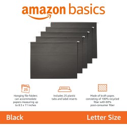 NEW Amazon Basics Sturdy Hanging File Folders, Letter Size, Black, 25-Pack