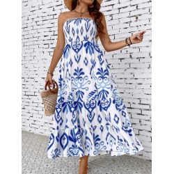NEW LARGE Breezaya Allover Print Ruffle Hem Tube Dress