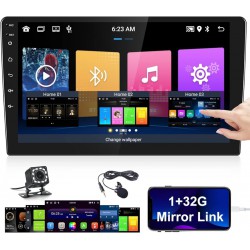 NEW 1+32G Android 10.1 inch Double Din Car Stereo HD 1080P Touchscreen FM Receiver Radio Player with Bluetooth Support Change Theme GPS Navigation WiFi USB Mirror Link with Backup Camera+Microphone