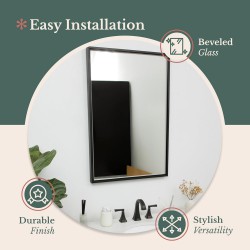 NEW 36 X 24 Hamilton Hills Clean Large Modern Black Frame Wall Mirror | Contemporary Premium Silver Backed Floating Glass Panel | Vanity, Bedroom, or Bathroom | Mirrored Rectangle Hangs Horizontal or Vertical