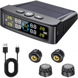 NEW LETOURWM RV Tire Pressure Monitoring System, TPMS with 4 Sensors & 6 Alarm Modes, Solar & USB-Mico Charging, Auto-Dimming LCD Display, Real-Time 4-Sector Monitoring, Weatherproof for RV/Truck/Trailer