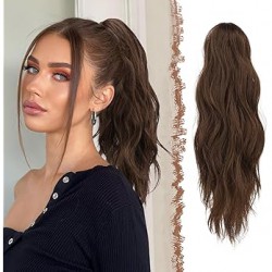 NEW FESHFEN Ponytail Extensions, Long Claw Clip in Ponytail Hairpiece Synthetic Pony Tails Hair Piece Natural Wavy Hairpieces for Women, 20 inch Chocolate Brown