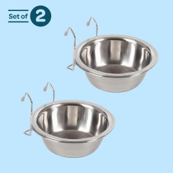 NEW Set of 2 Stainless-Steel Dog Bowls - Cage, Kennel, and Crate Hanging Pet Bowls for Food and Water - 20oz Each and Dishwasher Safe by PETMAKER