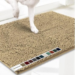 NEW Muddy Mat AS-SEEN-ON-TV Highly Absorbent Microfiber Door Mat and Pet Rug, Non Slip Thick Washable Area and Bath Mat Soft Chenille for Kitchen Bathroom Bedroom Indoor and Outdoor - Beige Small 28X18