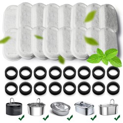 NEW Cat Water Fountain Replacement Filters - 32 Pack (16+16) for 67oz/2L Stainless Steel Pet Fountain With Adjustable Flow - Dog Compatible