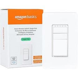 NEW Amazon Basics Smart Dimmer Switch, Single Pole, Works with Alexa Only, 2.4 GHz Wi-Fi, No Hub Required, White