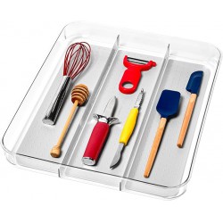 NEW madesmart Utensil Tray - Large | Light Grey | Clear Soft Grip Collection | 3-compartment | Soft-grip Lining | Non-slip Feet | BPA-free