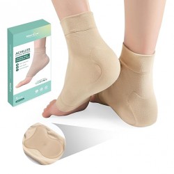 NEW Welnove Achilles Tendonitis Heel Protector Socks - Gel Padded Sleeve Socks for Cushion & Protection of Bursitis, Tendonitis, Dry Cracked (Beige,Regular)