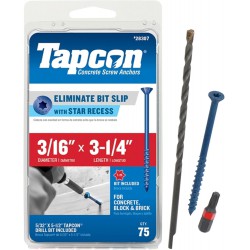 NEW Tapcon 28307 3/16x3-1/4 Blue Star Drive Bugle Head Concrete Anchors 75/Box
