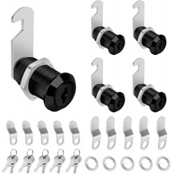 NEW Pertinel 1-1/8 Cabinet Cam Lock with Keys 5PCS Black Cabinet Locks Keyed Alike Secure Files Drawers RV Storage Locks Replacement Set, Black Finish (1-1/8 Inch 5Pcs)