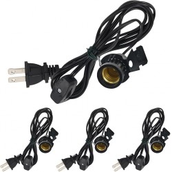 NEW Aiwode Single Salt Lamp Cord Replacement,UL-Listed E12 Light Bulb Socket Rotary Switch for Himalayan Crystal Salt Lamps,Pumpkin Lights,Christmas Village Accessories,6 Feet (1.8M),Black,4 Pack.