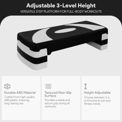 NEW BalanceFrom Fitness Lightweight Portable Adjustable Height Workout Aerobic Stepper Step Platform Trainer with Raisers, Black/White