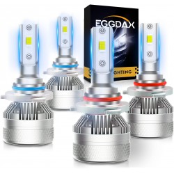 NEW Eggdax 9005 9006 LED Headlight Bulbs Combo, 28000LM 500% Brighter HB3 HB4 High and Low Beam, 6500K Cool Withe Super Bright LED Conversion Kit, Pack of 4
