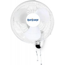 NEW Hurricane Classic Oscillating Wall Mount Fan w/ 3 Quite Speeds, White, 16 - Corded Electric Air Cooling Unit w/Easy Pull Cord Controls for Home, Grow Tents, Offices, Sheds, Studios, Garages & Dorms