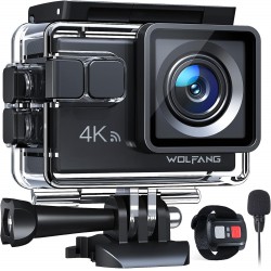 NEW WOLFANG GA100 Action Camera 4K 20MP Waterproof 40M Underwater Camera EIS Stabilization WiFi 170° Wide Angle Helmet Camera (External Microphone, Remote Control, 2 Batteries and Accessory Kit)…