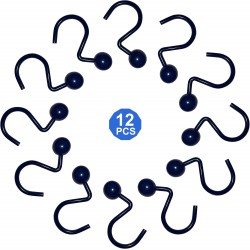NEW Popular Bath Ball Matte Navy Metal Shower Curtain Hooks Slips Through Curtain Grommet Easy to Install, Set of 17