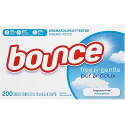 NEW Bounce Dryer Sheets Free & Gentle, Unscented And Hypoallergenic For Sensitive Skin, 200 Count