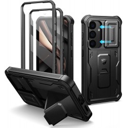 NEW Dexnor for Samsung Galaxy S25 Case with Built-in Slide Camera Cover & Screen Protector & Kickstand, Heavy-Duty Shockproof Rugged Case Full-Body Bumper Protective Cover - Black