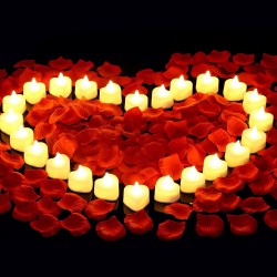 NEW Talent Star 24Pcs Heart Shape LED Tealight Candles, Flameless Flickering Candle Lights with Artificial Flower Petals for Wedding, Valentine's Day, Marriage Proposal, Party, Festival Celebration White