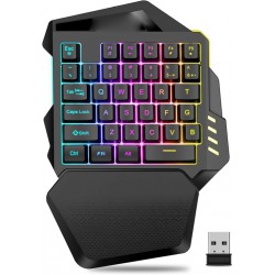 NEW Hozee G60 One-Handed RGB Gaming Keyboard, USB Wireless Rainbow Letters Glow Single Hand Mechanical Feeling Keyboard with Wrist Rest Support, Portable 35 Keys for Laptop, PC, Computer HozeeoZ3u8hby